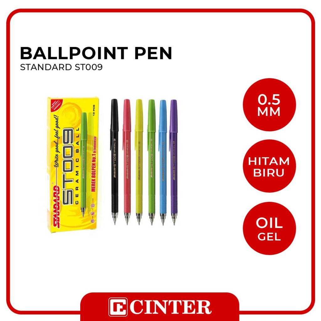 

STANDARD - BOLLPOIN / PULPEN / PEN / PENA ST009 CERAMIC BALL 0.5 TEMPAT WARNA WARNI
