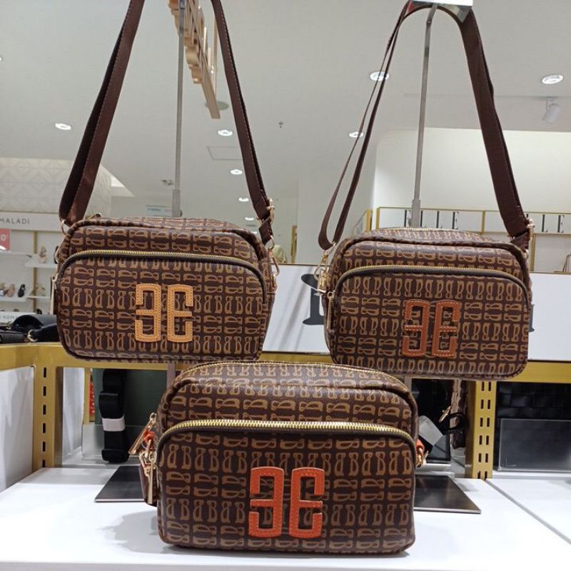 Bellezza Ms428B Original Store Tas Wanita Selempang Sling Bag Motif Monogram Printing Fashion Camera