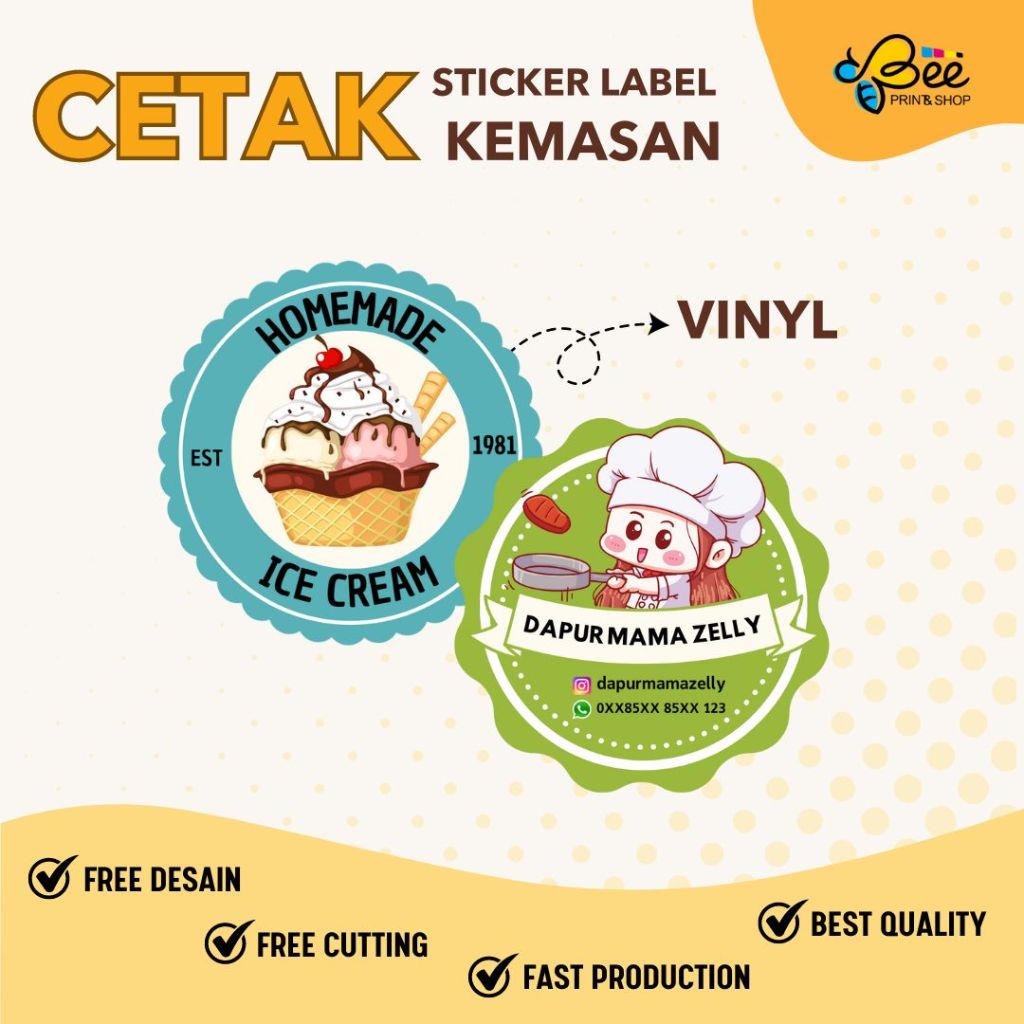 

(ADA MINIMAL ORDER) CETAK STICKER CUSTOM , Sticker Makanan Label , Sticker Label Logo , BAHAN VINYL ,FREE CUTTING