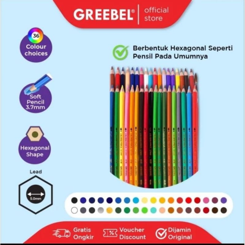 

PENSIL WARNA GREEBEL ISI 36 (ORIGINAL,TERMURAH)