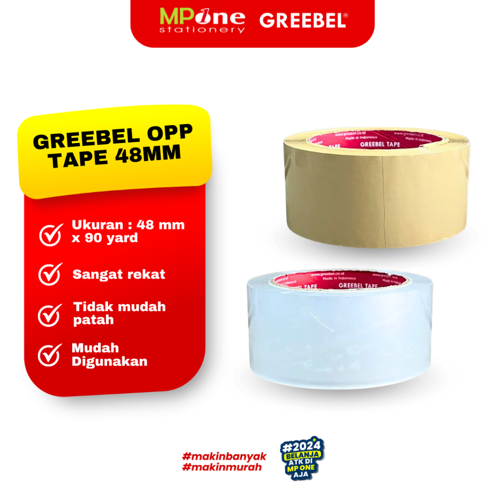 

(1 ROLL) Greebel Opp Tape 48MM Bening & Coklat / Lakban Coklat / Lakban Bening Besar Packing Tape Greebel