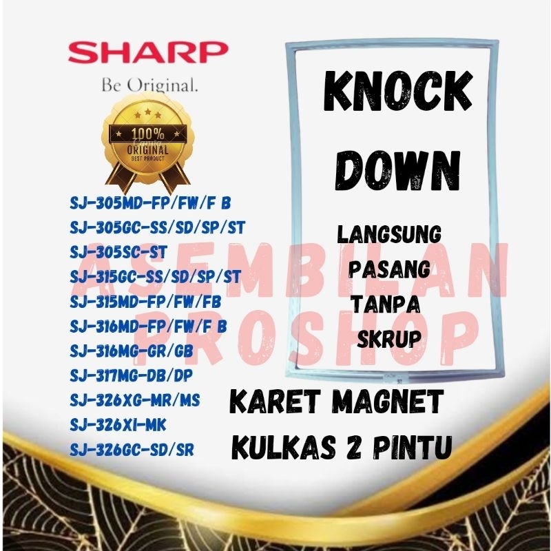 karet/magnet  pintu kulkas Sharp 2 pintu sj-305/sj-315/sj-316/sj-317/sj-326 original 100%