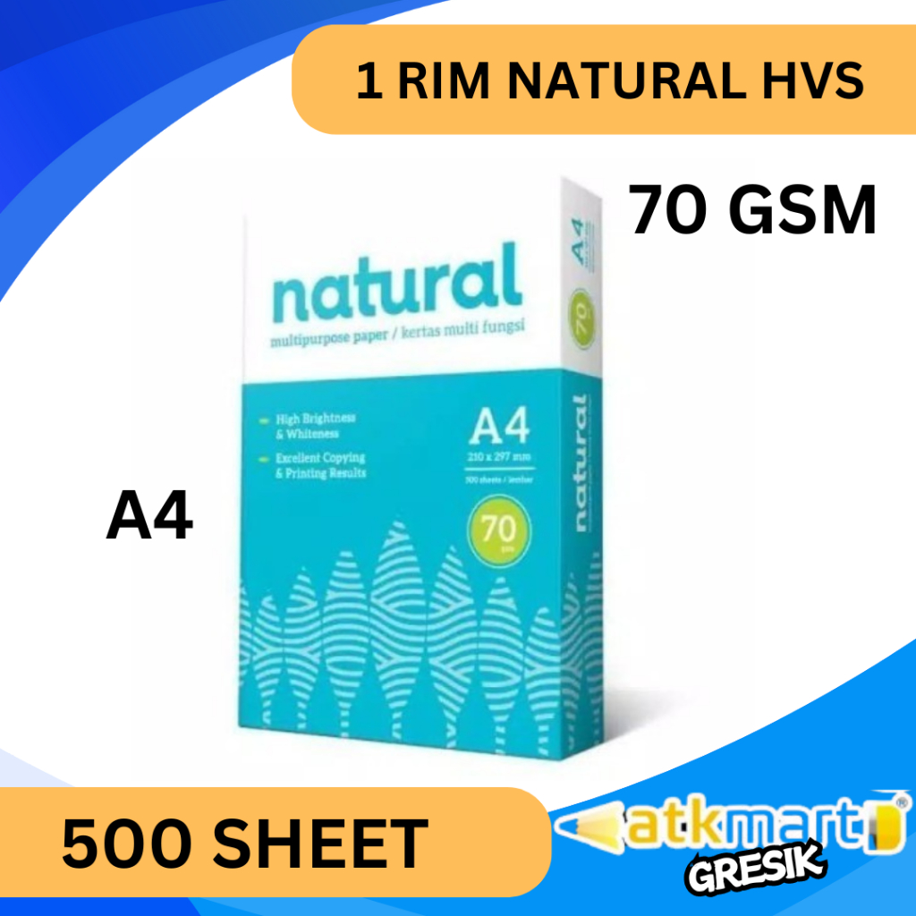 

NATURAL KERTAS HVS A4 70 GSM 1 RIM 500 LEMBAR KERTAS FOTOCOPY KERTAS PRINT FOTOKOPI PUTIH MURAH