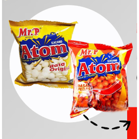 

JUAL PER 10 BUNGKUS Kacang Atom Mr.P Peanut 33gr - Original / Pedas