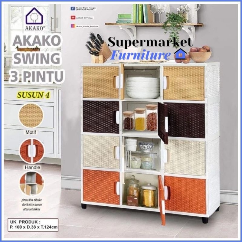 LEMARI PLASTIK AKAKO SWING 3PINTU 4SSN