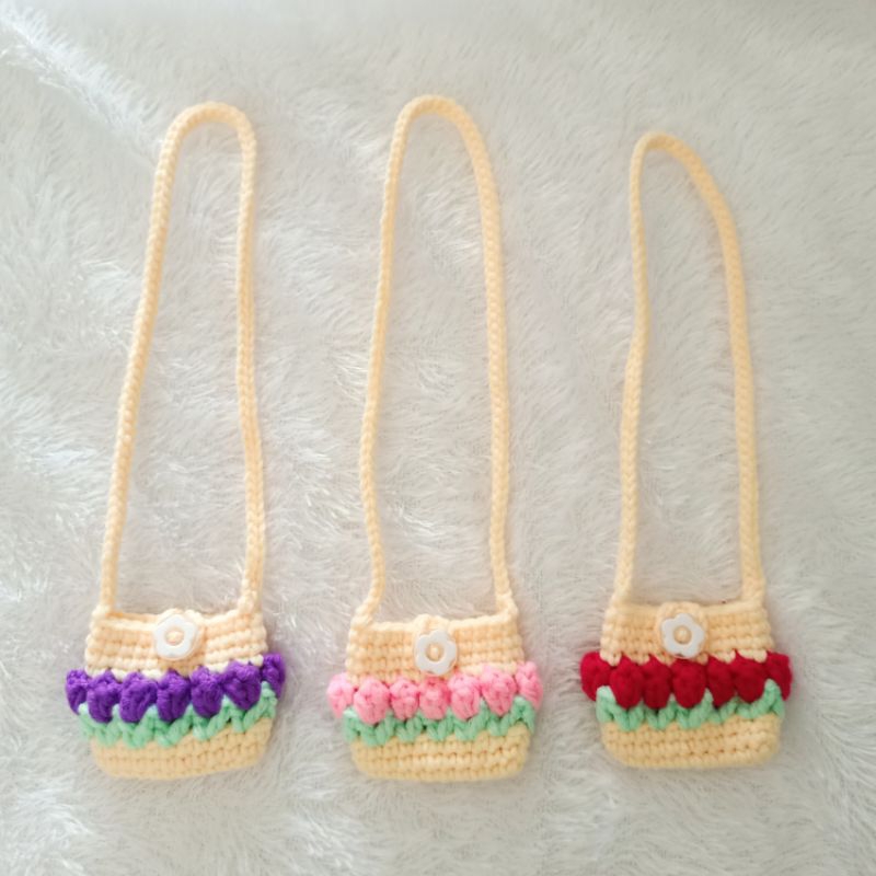 

Dompet rajut mini tali 16 cm, dompet tulip angpao rajut amplop rajut mini, benang milk cotton