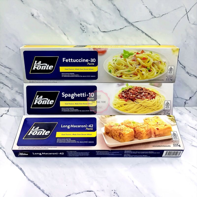 

la fonte spaghetti 10/la fonte fettucine 30/ la fonte long macaroni 42/la fonte fettucine 225gr