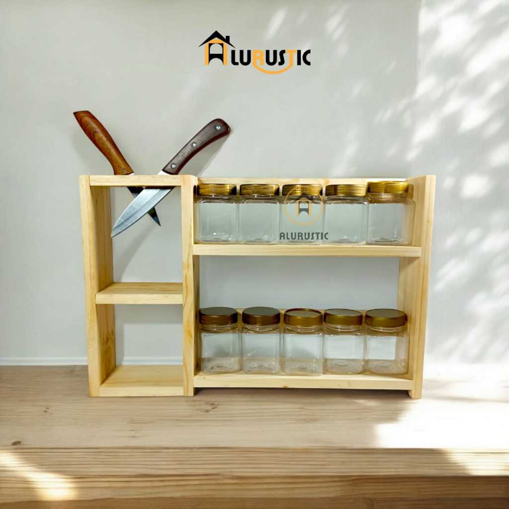 RAK BUMBU KAYU 10 TOPLES BUMBU RAK PISAU / RAK SERBAGUNA | RAK KAYU JATI BELANDA | DEKORASI RUSTIC