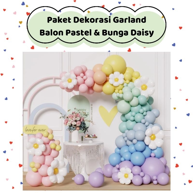 Paket Dekorasi Garland Balon Pastel & Bunga Daisy | Dekorasi Ulang Tahun Anak Perempuan Remaja