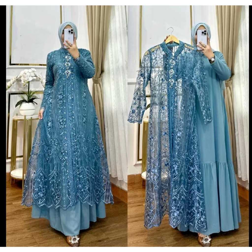Gamis Brokat Terbaru 2025 Mewah Kekinian Laksmi Dress maxy bahan Ceruty  babydoll mix brokat aplikas