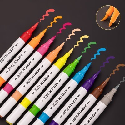 

Spidol / Brush Pen Deli Permanent Acrylic Twin Marker Set 12 Colors
