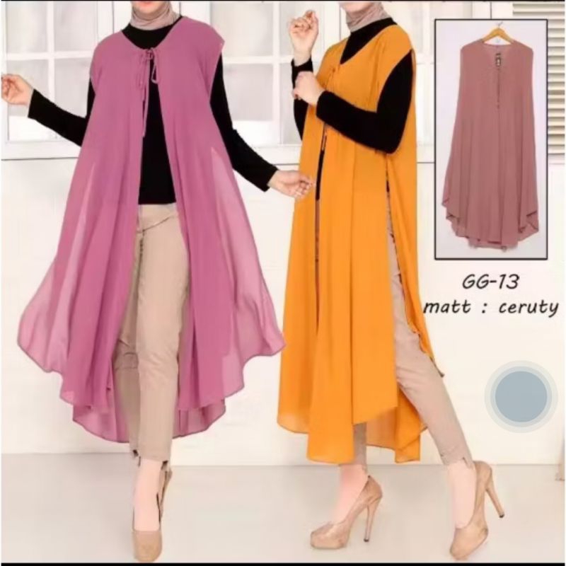 Baju Outer Wanita Cardigan Ceruty Jumbo Panjang Tanpa Lengan Blazer Kondangan Muslimah Kekinian