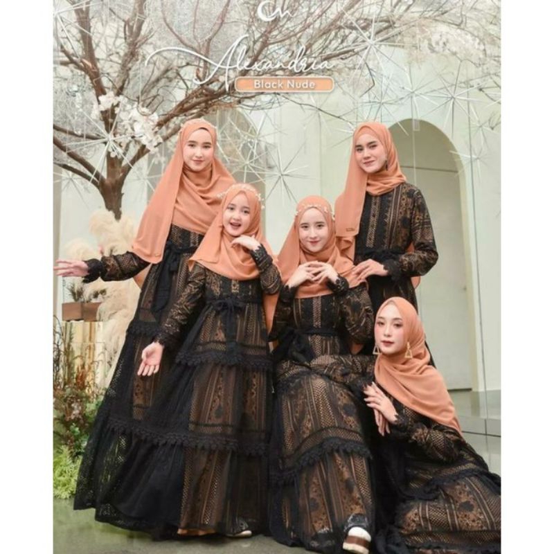 GAMIS PROMO DRESS TERBARU LEBARAN DRESS ALEXANDRIA BY COVERMEE BLACK NUDE FREE PASMINA