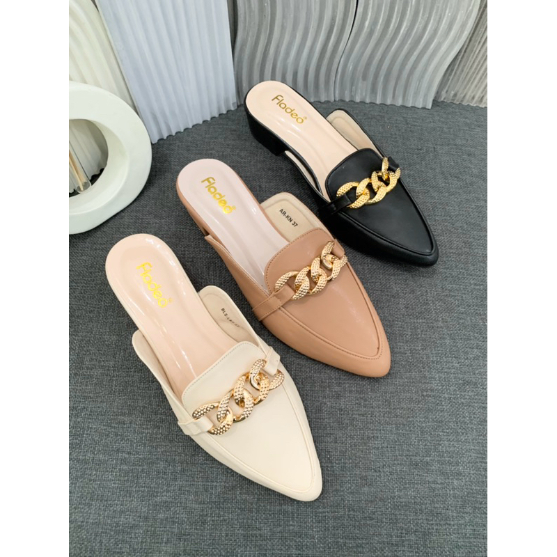 Sandal Fladeo Wanita Mules Heels 3 cm ( RANTAI )