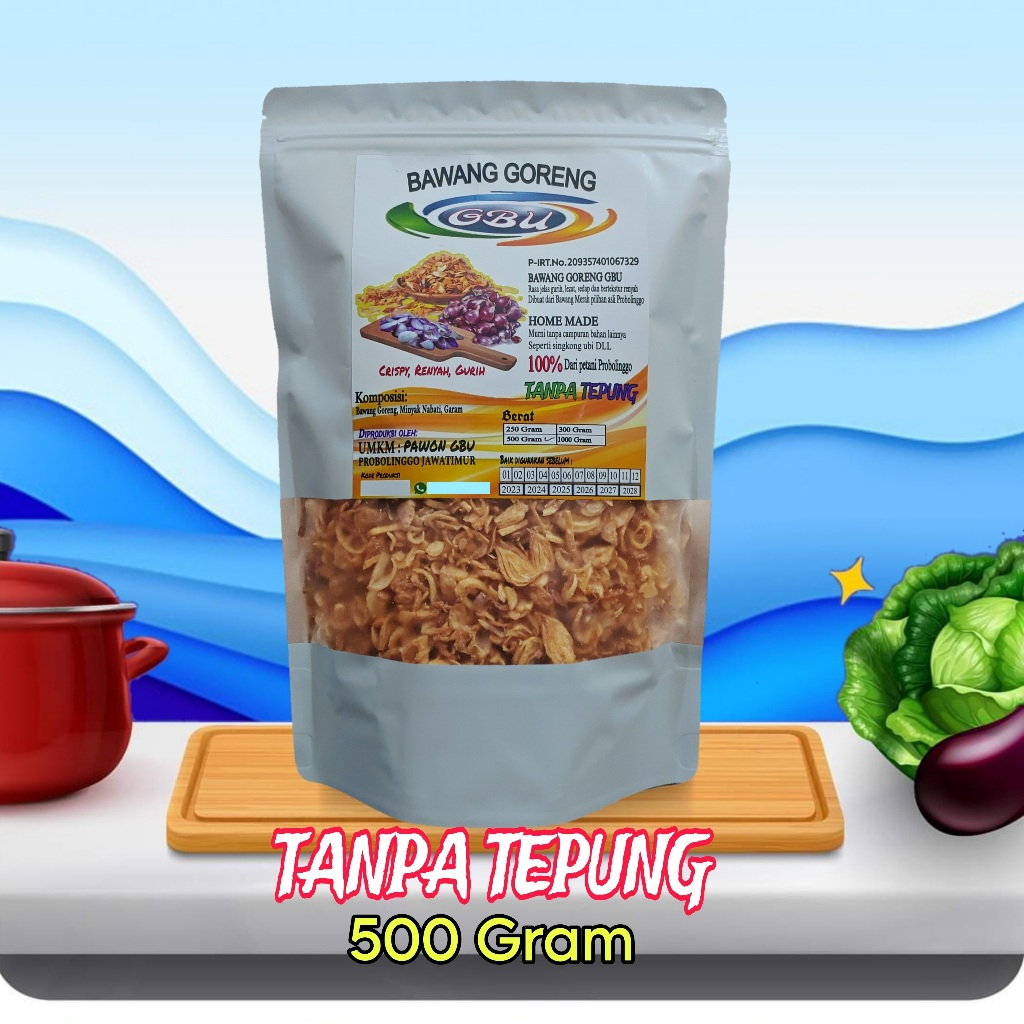 

BAWANG GORENG MURNI TANPA TEPUNG SUPER PREMIUM KEMASAN PLASTIK POUCH 500 GRAM