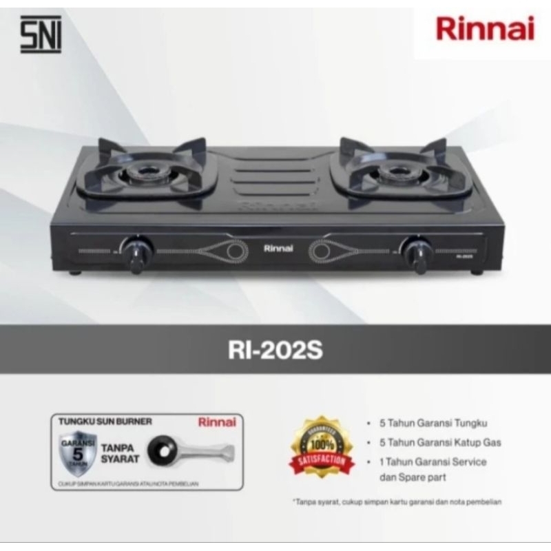 RINNAI RI-202-S Kompor Gas 2 Tungku RI-202S RI202 RI 202 Original