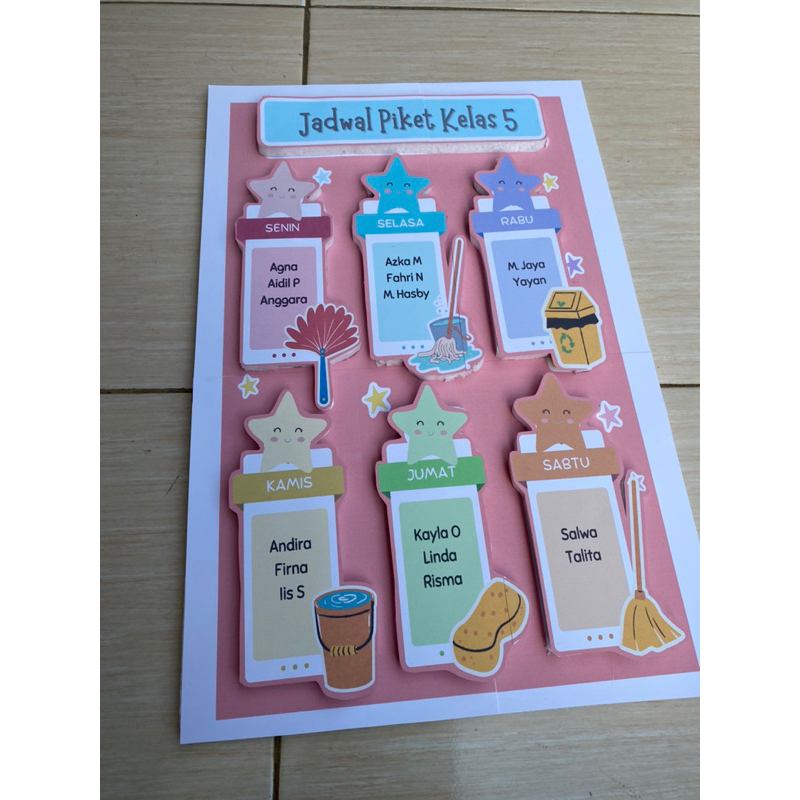 Jadwal Piket 3D hiasan kelas BINTANG