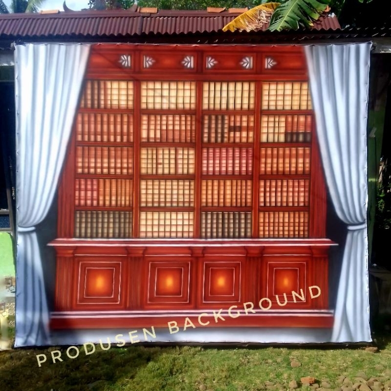 READY COD Kain 3x2,5m Background Wisuda Latar Rak Buku Studio Foto Kode WS BG08AZ