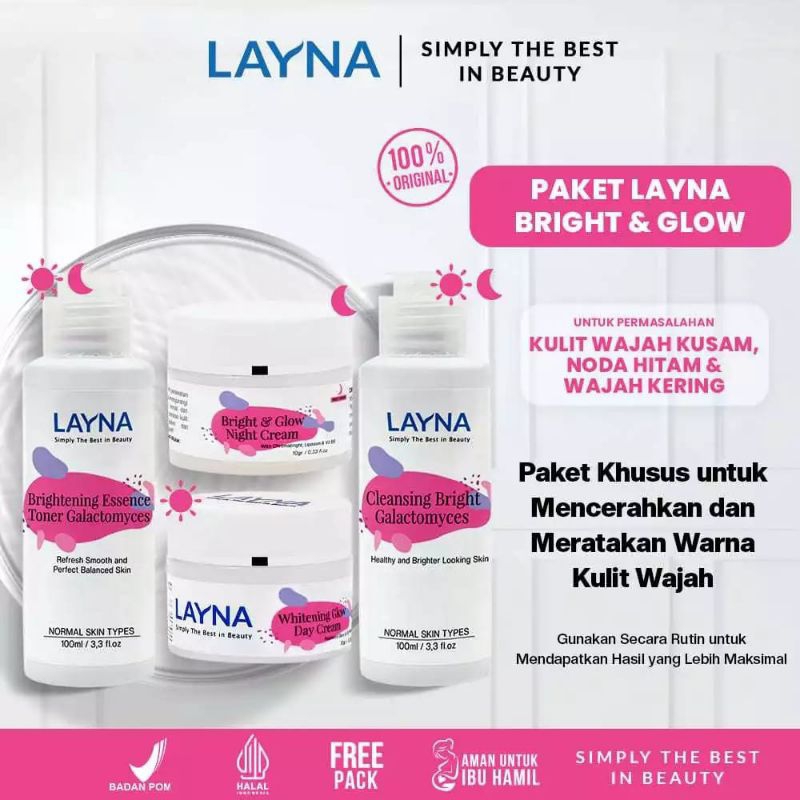 LAYNA Skincare Paket Glowing - Cream Layna Pemutih Wajah AMAN BPOM - Paket Glowing Layna - Glowing