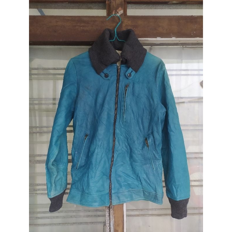 jaket kulit asli bomber kerah rajut (PL)