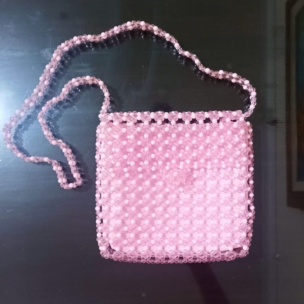 Tas selempang wanita anak manik manik handmade pink