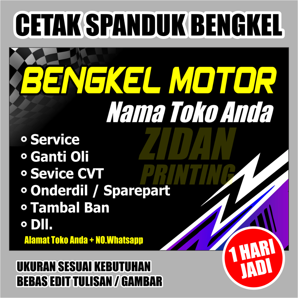 cetak spanduk banner bengkel motor custom benner bengkel