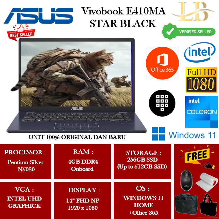 Laptop Murah Asus Vivobook E410MA Intel Pentium Silver N5030 4GB 256GB 14"Full HD BL NP Win11 Home