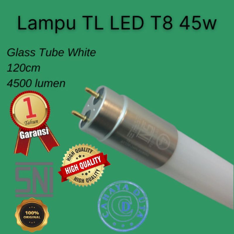 Lampu TL LED 45W 120cm T8 glass tube putih white