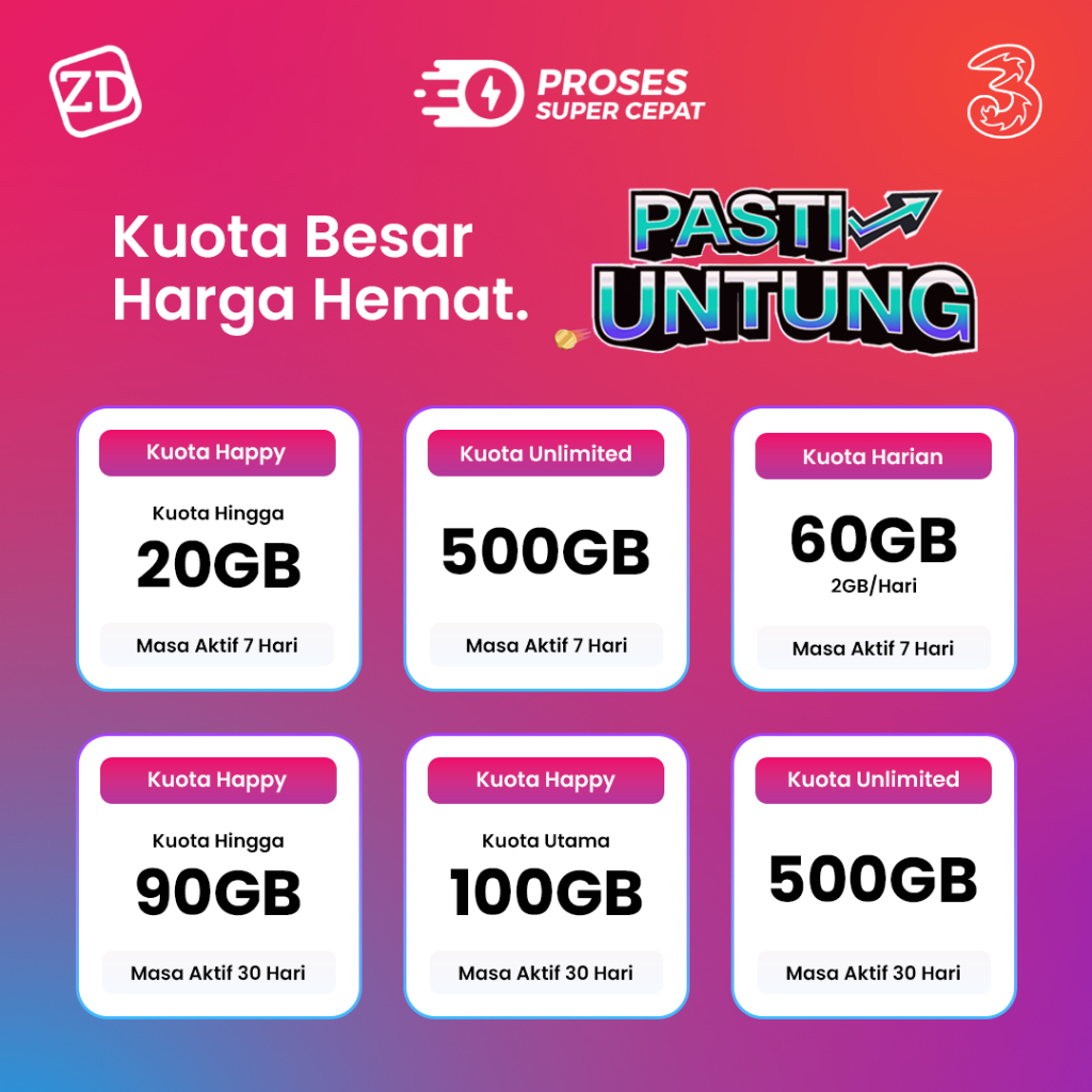 Promo Cuan Paket Data Tri Happy, AON, & Unlimited Super Murah