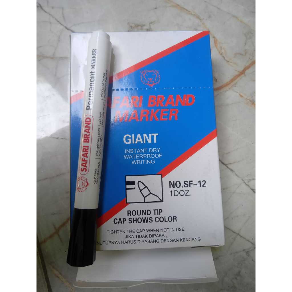 

(12 psc) SPIDOL BESAR PERMANEN MARKER INSTAN DRY HITAM SAFARI BRAND