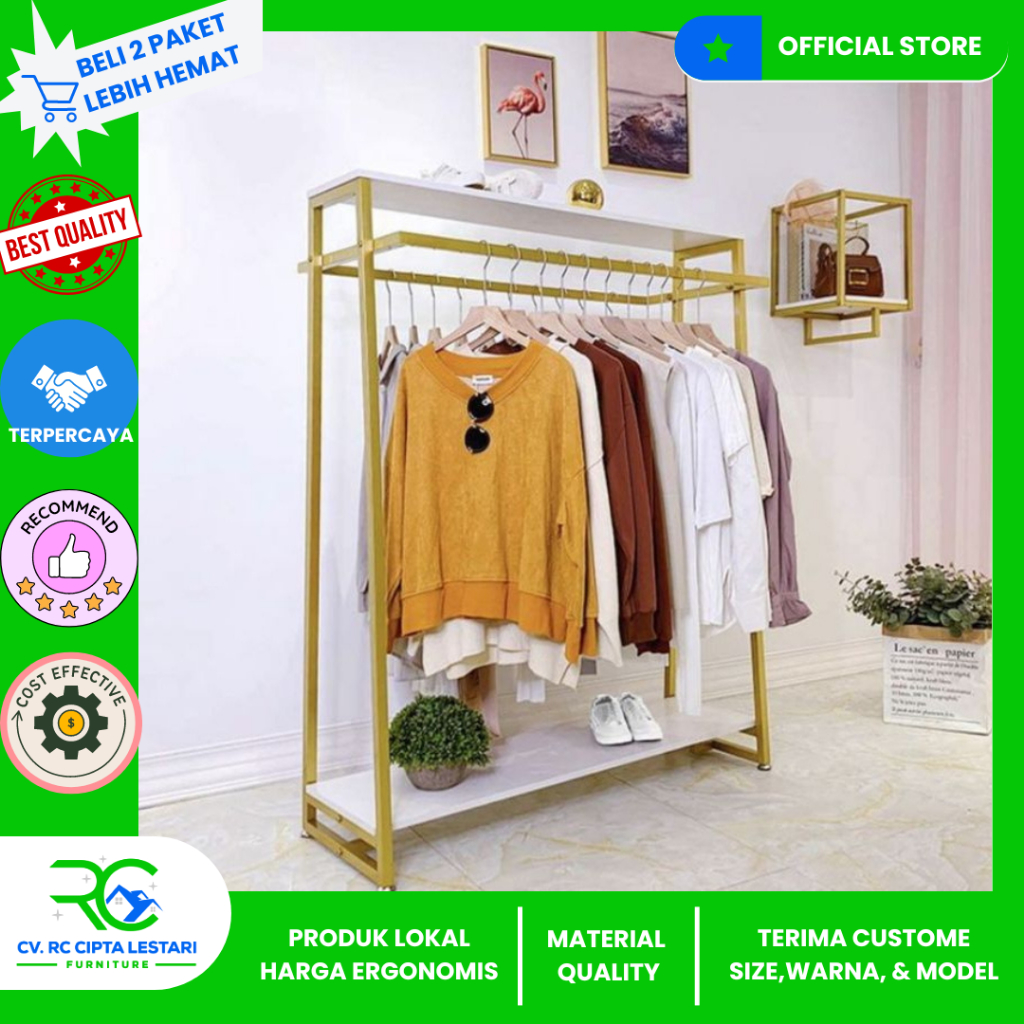 [RC] Rak Baju Butik Gold Motif Marmer Clasik