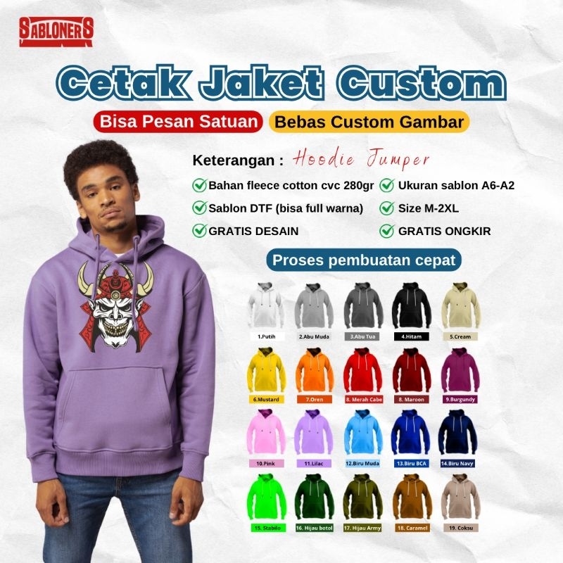 Konveksi Jaket Hoodie Jumper Custom Satuan Bordir / Sablon DTF Full Colour Pria Wanita - Desain Beba
