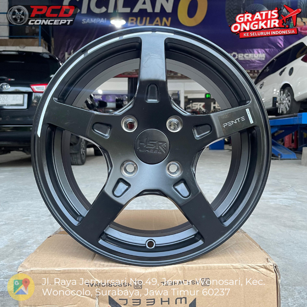 PAKET VELG RACING HSR PENTE R15 PCD 4X100 HITAM PLUS BAN 185 55 R15 ACCELERA DAN CENTER RING BRIO