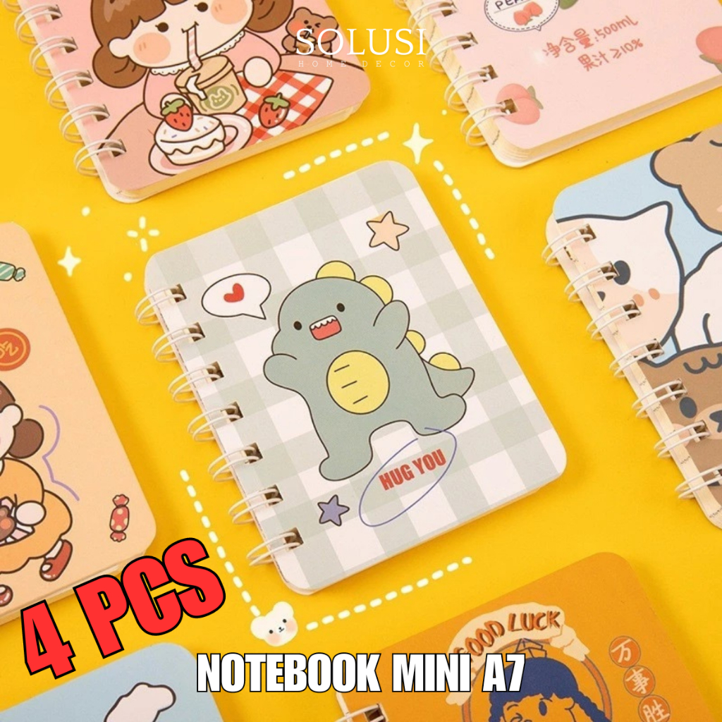 

Paket 4 Pcs Notebook Mini A7 Buku Tulis Mini Scrapbook - Buku Saku Anak Lucu - Note Book Kecil Motif Lucu Catatan Kecil