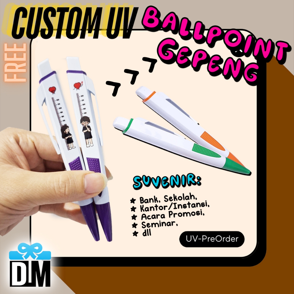 

Custom Bolpen Pena Gepeng Balok Persegi Panjang Promosi Branding Souvenir hadiah pernikahan Couple registrasi iklan ads Puplen Kustom Nama Logo Full Color