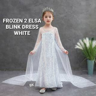 IDEKOSTUM DRESS FROZEN 2 ELSA LENGAN PANJANG BLINK SEQUIN PUTIH / GAUN PRINCESS ANAK / DRES PESTA / 