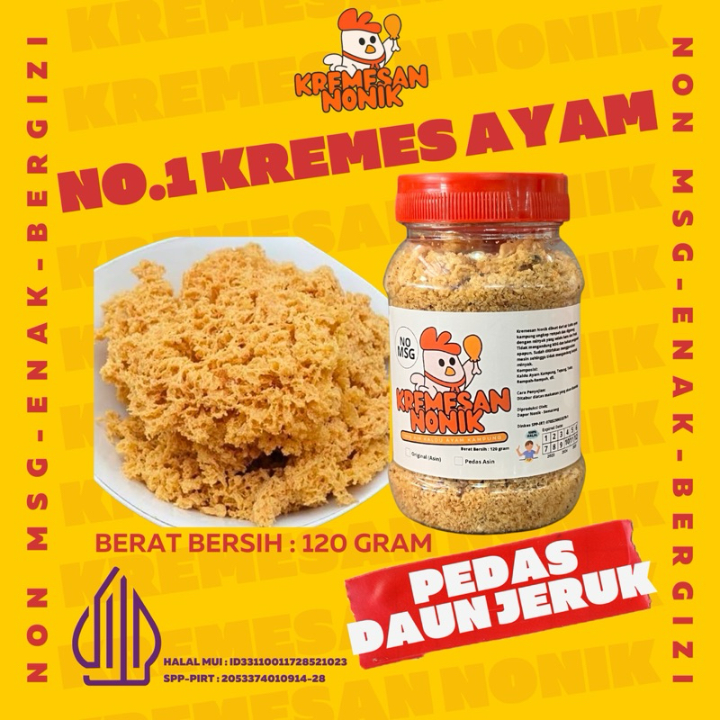 

120 Gram KREMES AYAM NONIK Rasa PEDAS DAUN JERUK Kremesan Nonik
