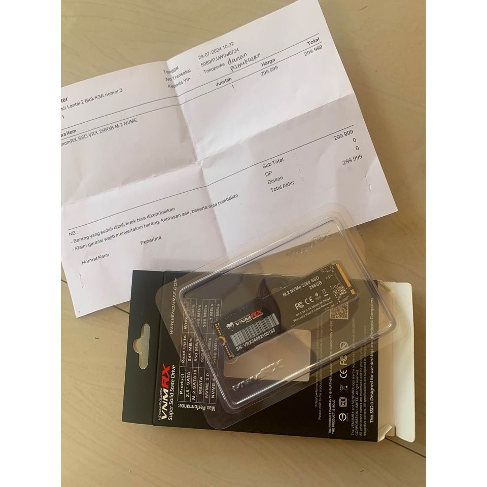 SSD NVME BEKAS 256 GB VENOM RX