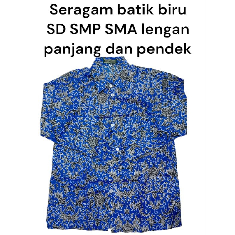 seragam sekolah SD Mi batik biru dan hijau lengan panjang dan pendek
