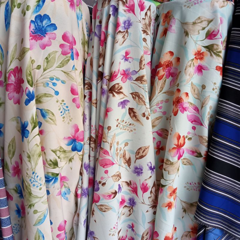 Kain Wolly Crepe Motif Bunga - Kain Wolly Shakila - Kain Zara Crepe - Kain Meteran Pj | Harga 0,50cm