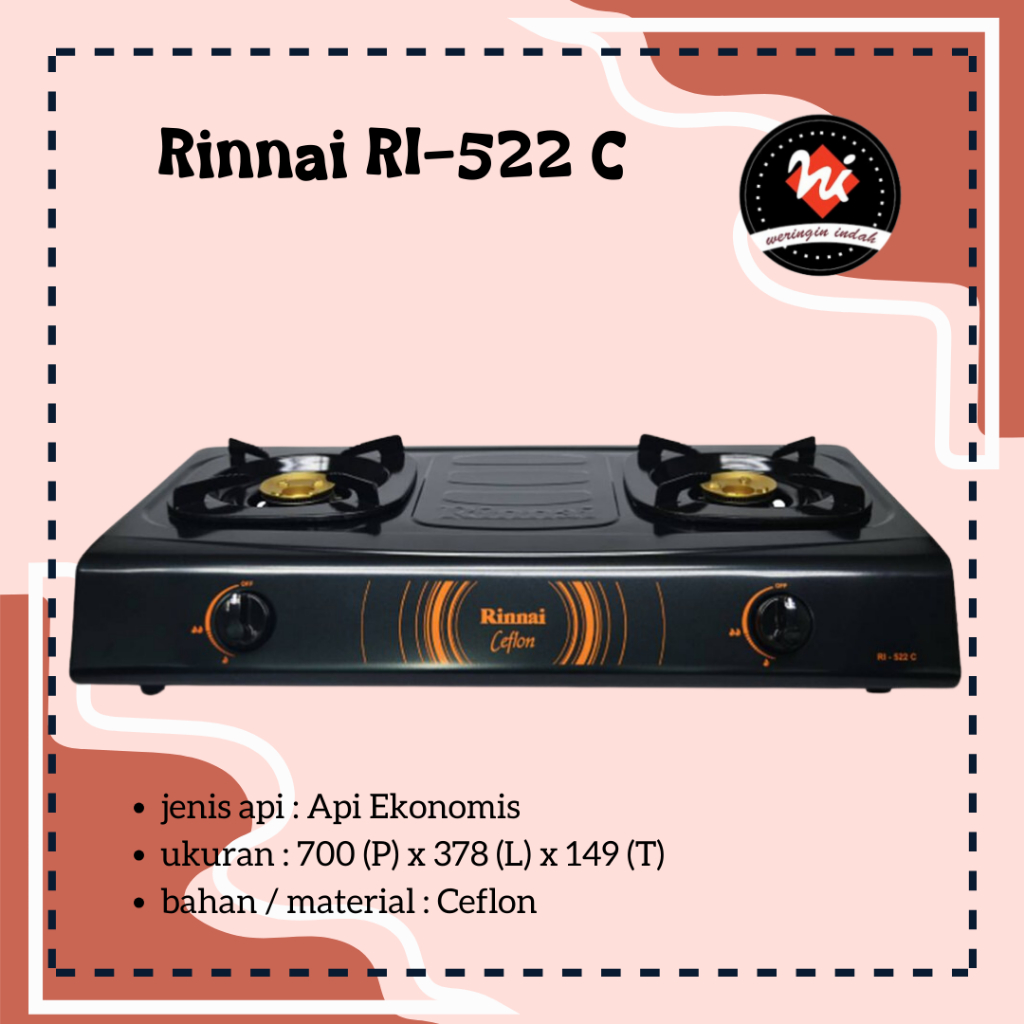 Weringin Indah - Kompor Gas Rinnai RI-522 C, Kompor Rinnai 2 Tungku, Kompor Rinnai 2 Tungku Stainles