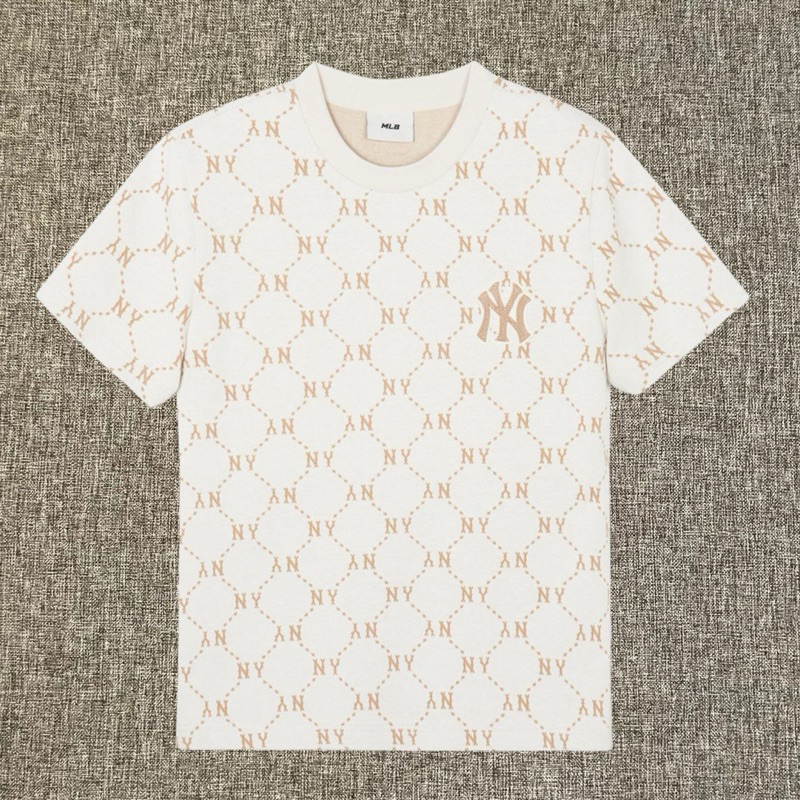 MLB Korea NY Yankees Jacquard Dia Monogram Tee Cream Original / Baju Kaos MLB Korea Authentic