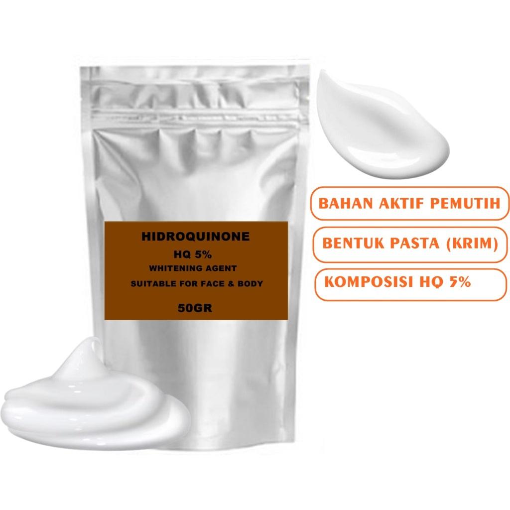 BAHAN AKTIF HYDROQUINONE HIDROQUINON H 5% PEMUTIH KRIM MALAM WHITENING AGENT BAHAN AKTIF PEMUTIH 50G