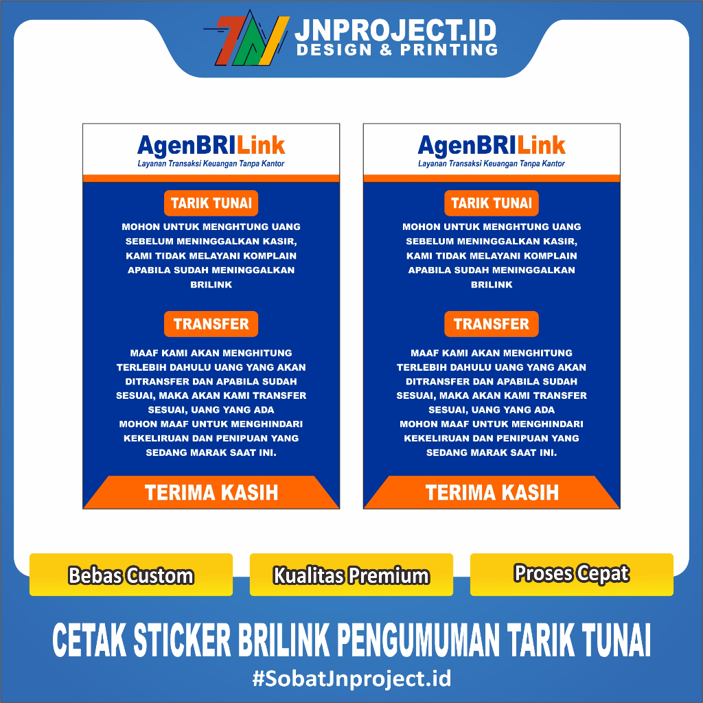

STIKER BRILINK PENGUMUMAN TARIK TUNAI 20x30cm | TERMURAH