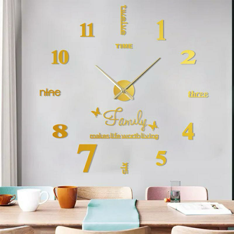 Hiasan dinding jam dinding Jumbo taffware Jam diy Jam dinding unik 150CM Hitam Gold Jam dinding jumb