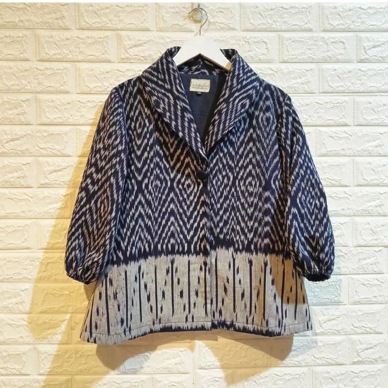 blus blazer tenun atasan batik wanita sintang biru navy