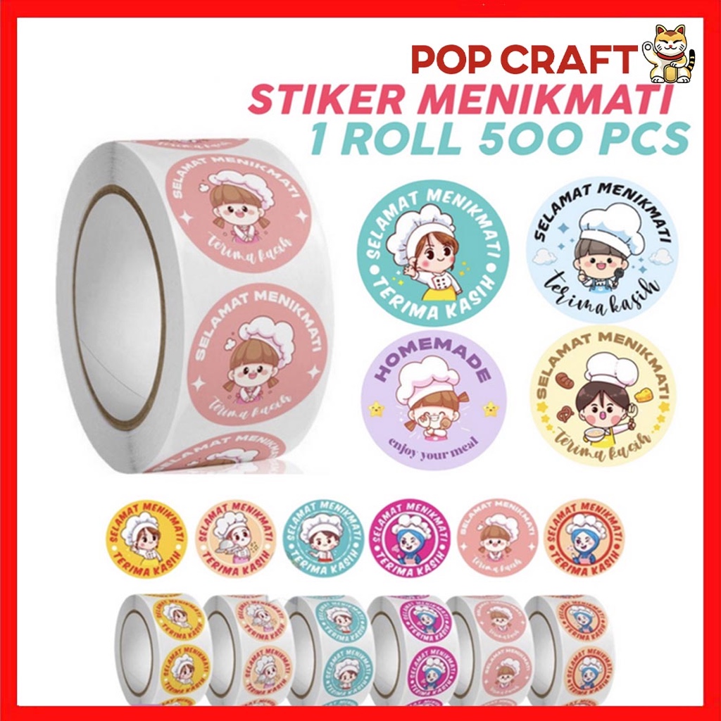 

PC Stiker Roll Isi 500 Pcs Selamat Menikmati Lucu Imut Untuk Tempel Box Makanan / Plastik Packaging
