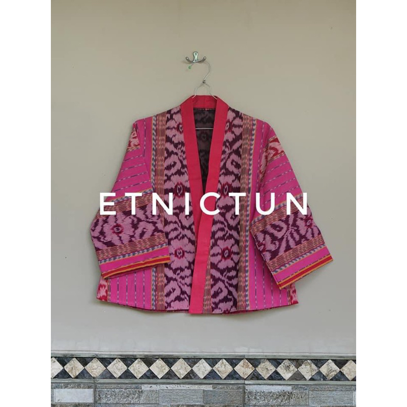 cardigan blazer tenun atasan batik wanita pink original