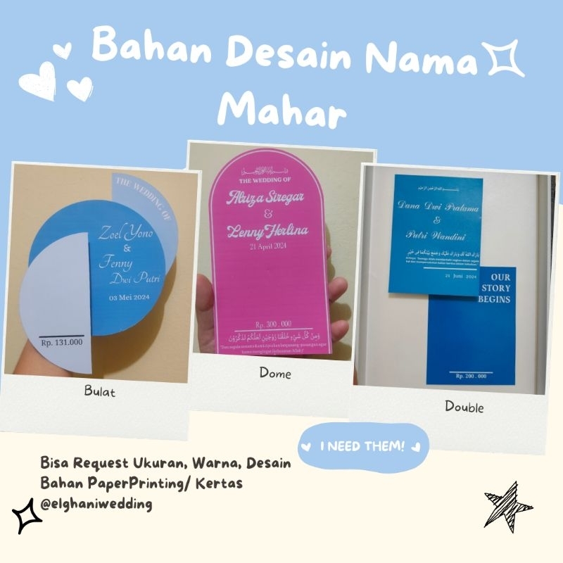 elghaniwedding Bahan Mahar - Bahan Dsign Mahar Kertas - Bahan Mahar Brush Bulat - Nama Hiasan Box Ma
