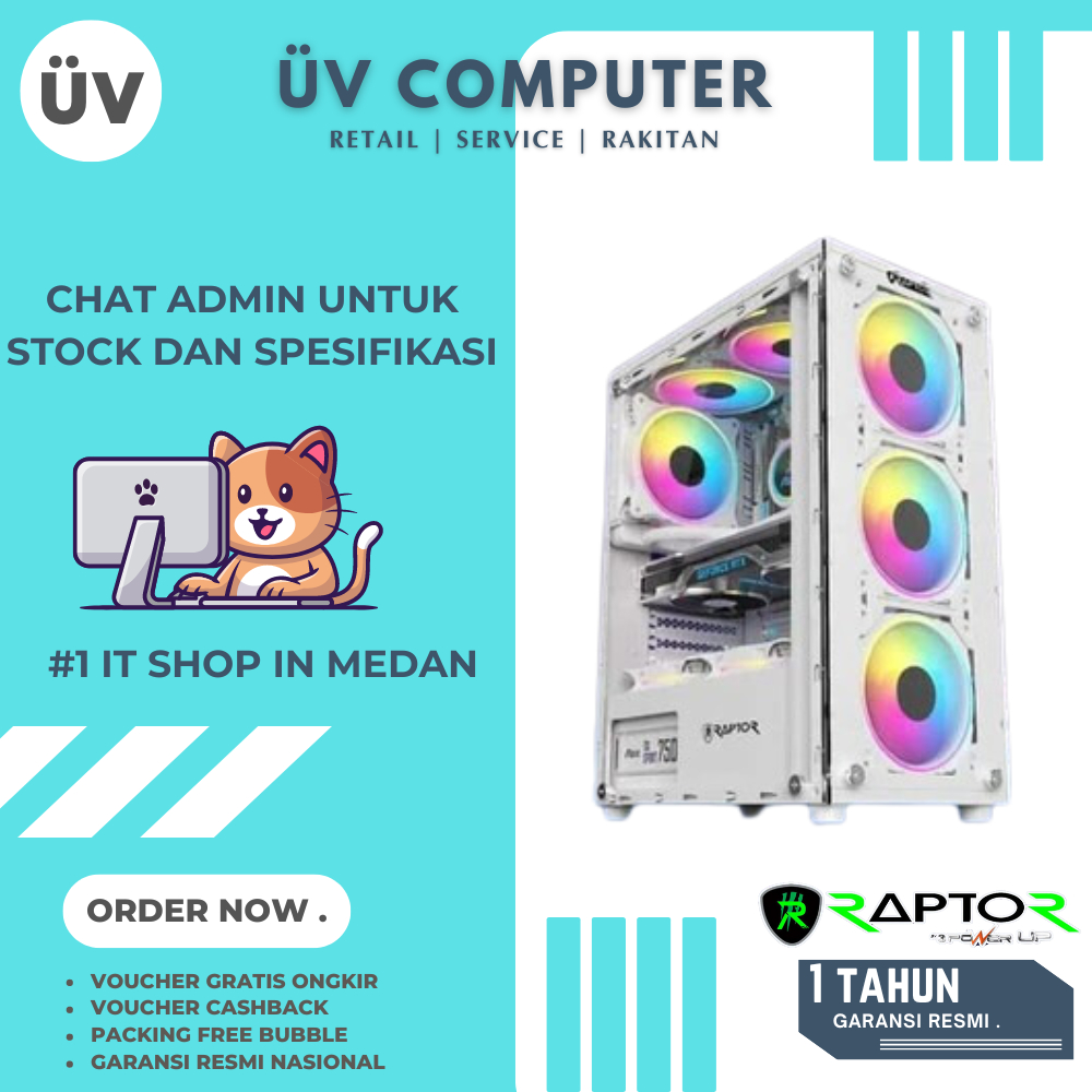Casing PC Komputer 3PowerUp PowerUp Raptor Strike 1652 | Mid Tower | ATX Case | 3 Fan White Putih